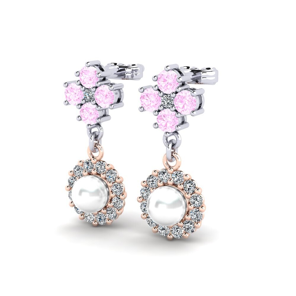 14k Oro Blanco & Rosa Zafiro Rosado Pendiente de mujer Exilian