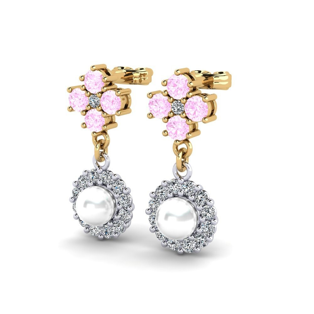 14ct Yellow & White Gold Pink Sapphire Women's Earring Exilian