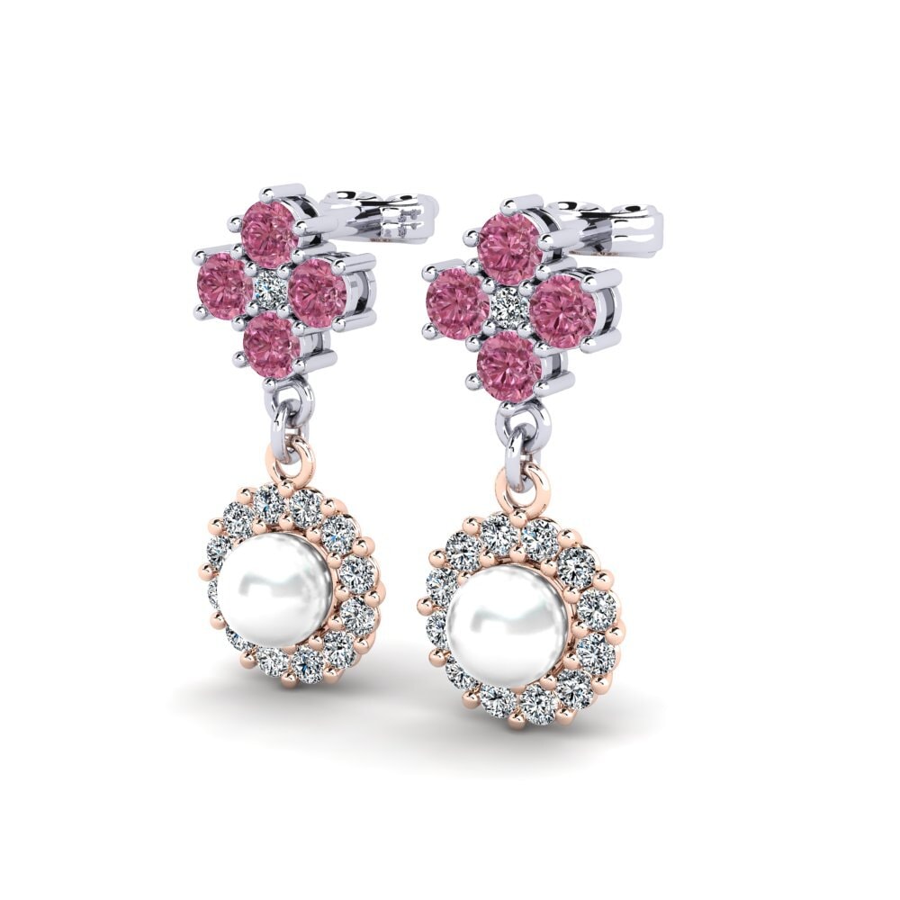 9ct White & Rose Gold Rhodolite Garnet Women's Earring Exilian