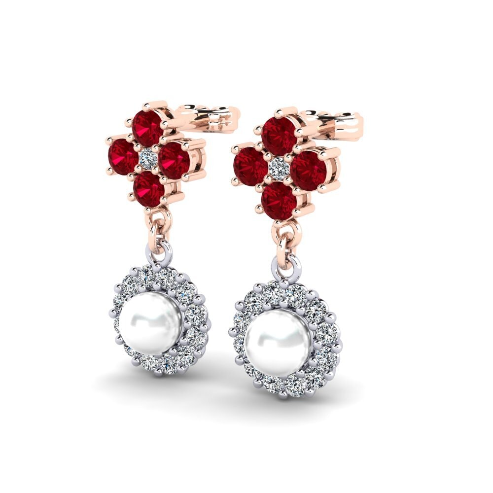 9k Oro Rosa & Blanco Circonita Roja Pendiente de mujer Exilian