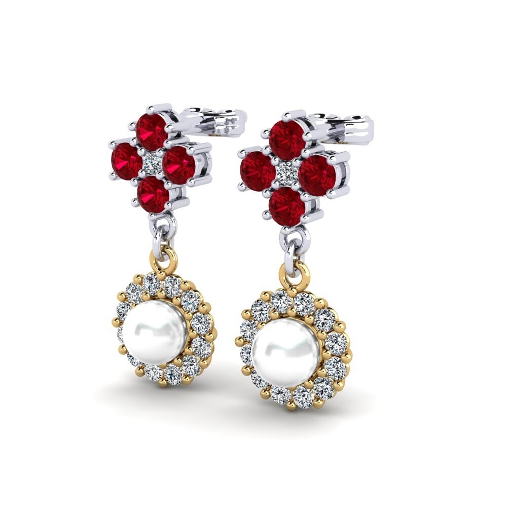 14ct White & Yellow Gold Red Zirconia Women's Earring Exilian