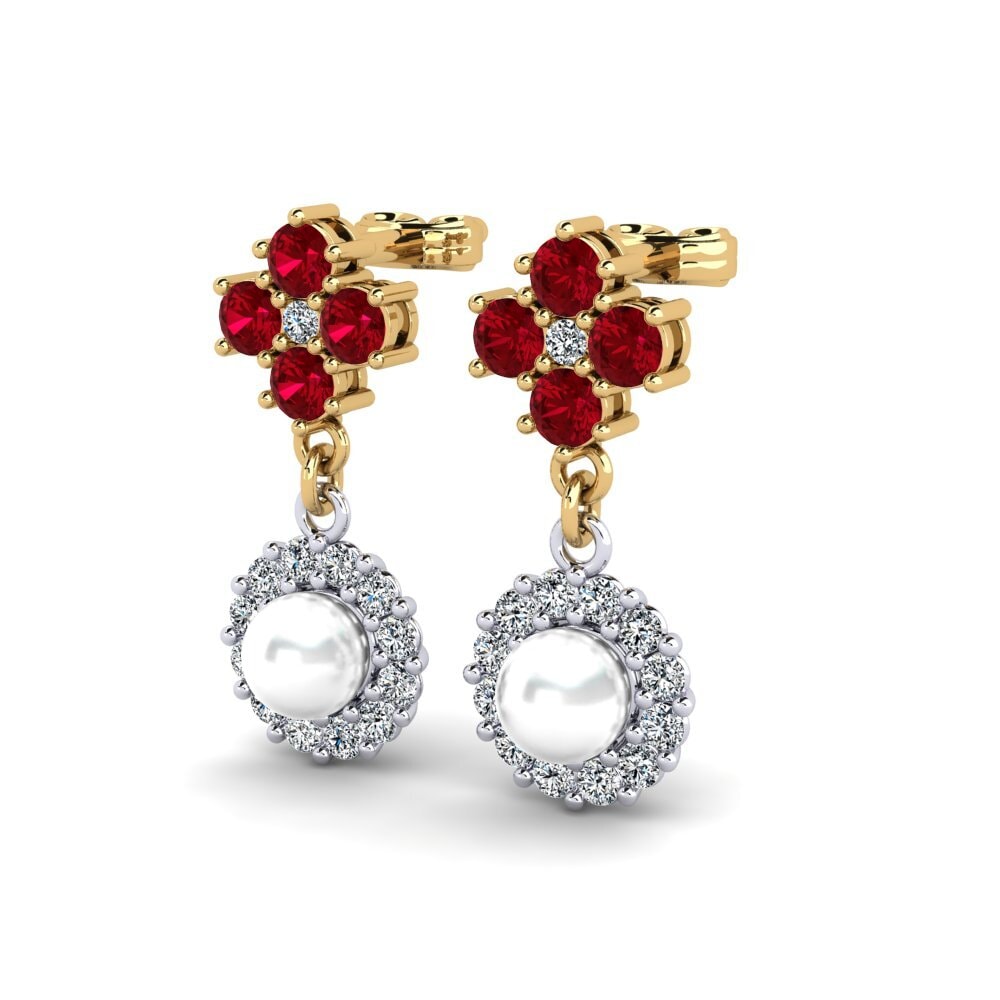 9ct Yellow & White Gold Red Zirconia Women's Earring Exilian