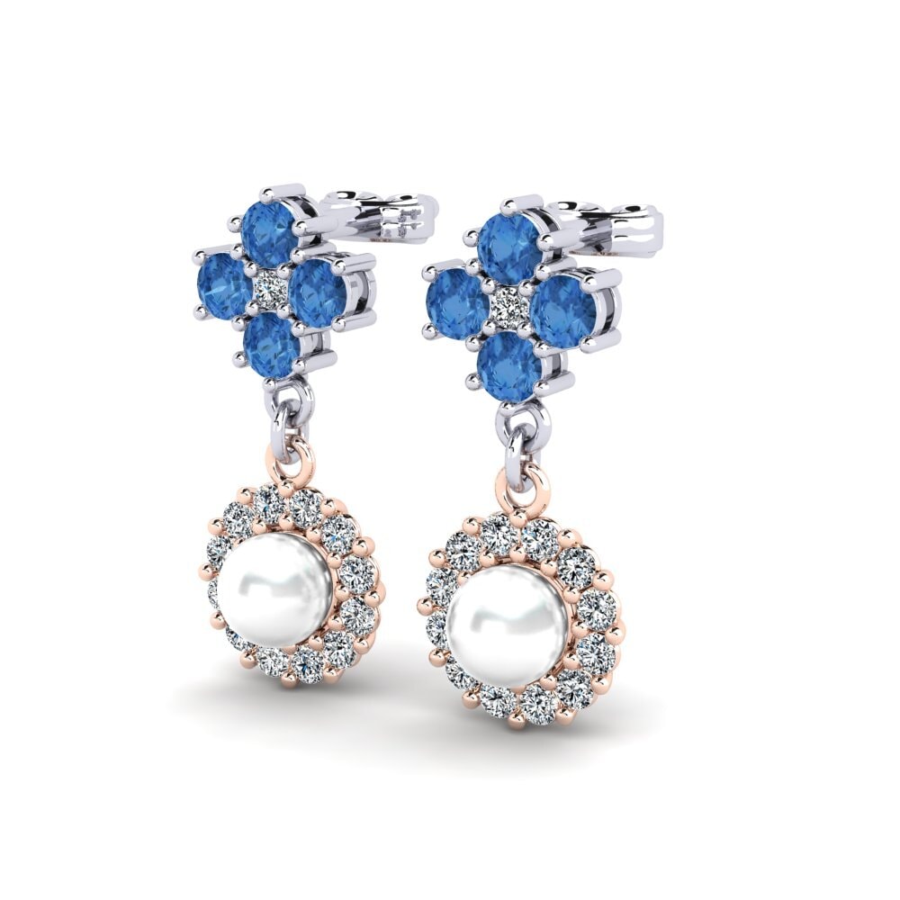 9ct White & Rose Gold Dark Blue Zirconia Women's Earring Exilian
