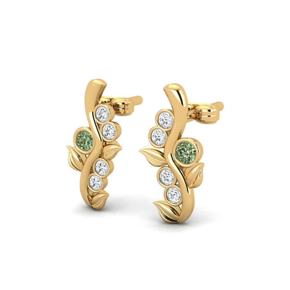 14ct Yellow Gold Green Diamond Women's Earring Faitcharer