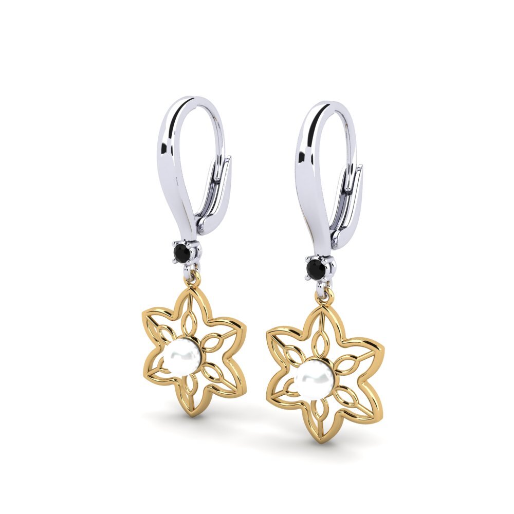9ct White & Yellow Gold Black Diamond Women's Earring Fanholasaj