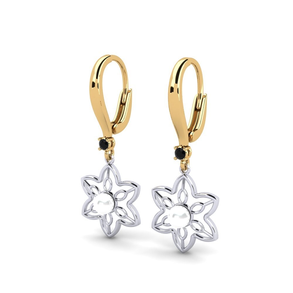 9ct Yellow & White Gold Black Diamond Women's Earring Fanholasaj
