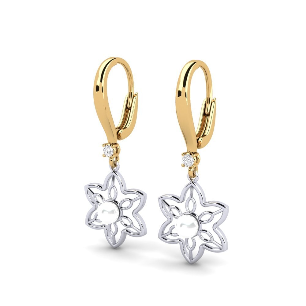 14k Oro Amarillo & Blanco Zafiro blanco Pendiente de mujer Fanholasaj