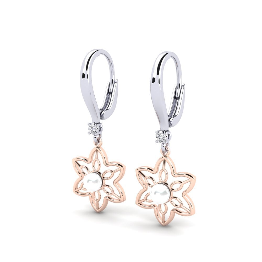 14k Oro Blanco & Rosa Diamante cultivado en laboratorio Pendiente de mujer Fanholasaj