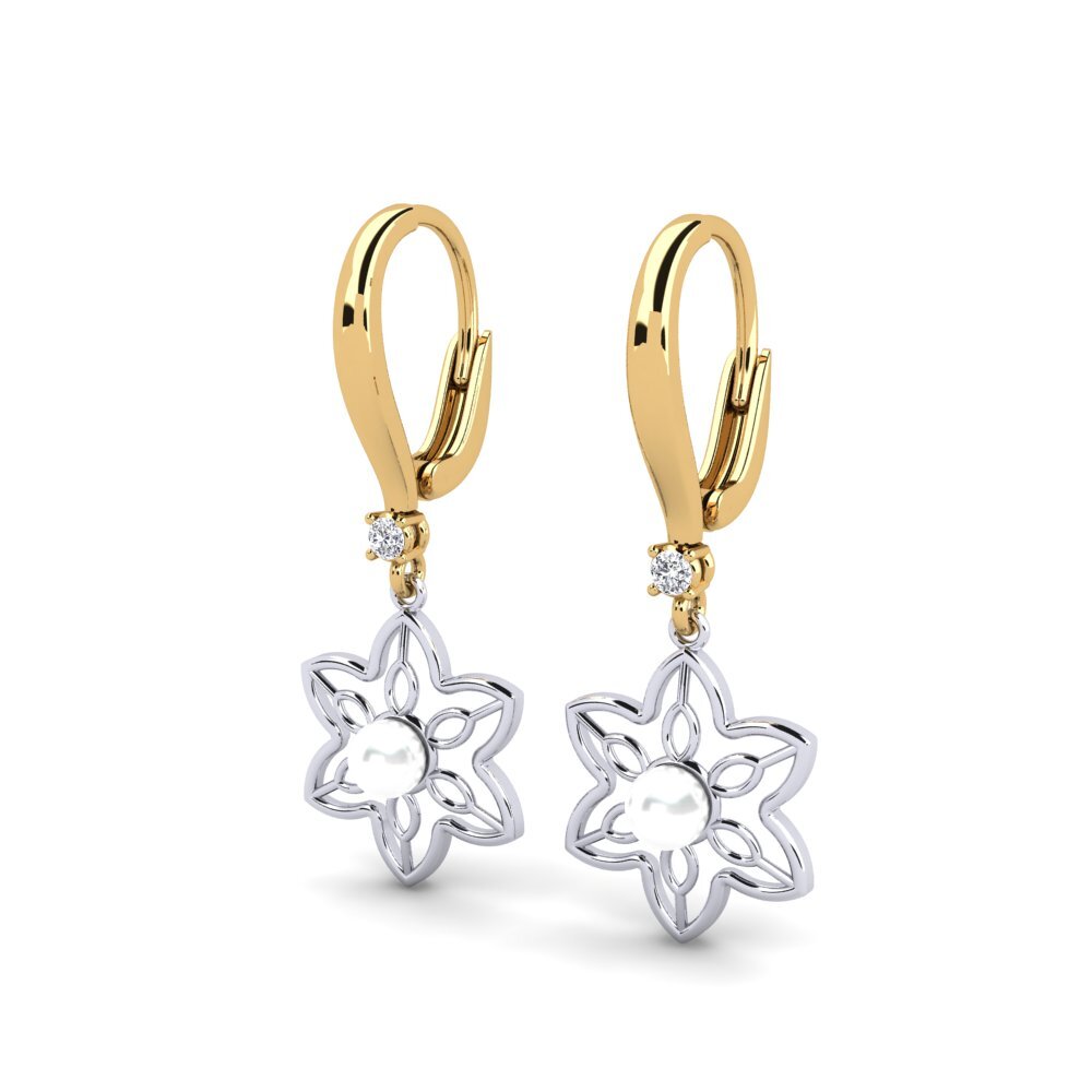 14k Oro Amarillo & Blanco Diamante cultivado en laboratorio Pendiente de mujer Fanholasaj