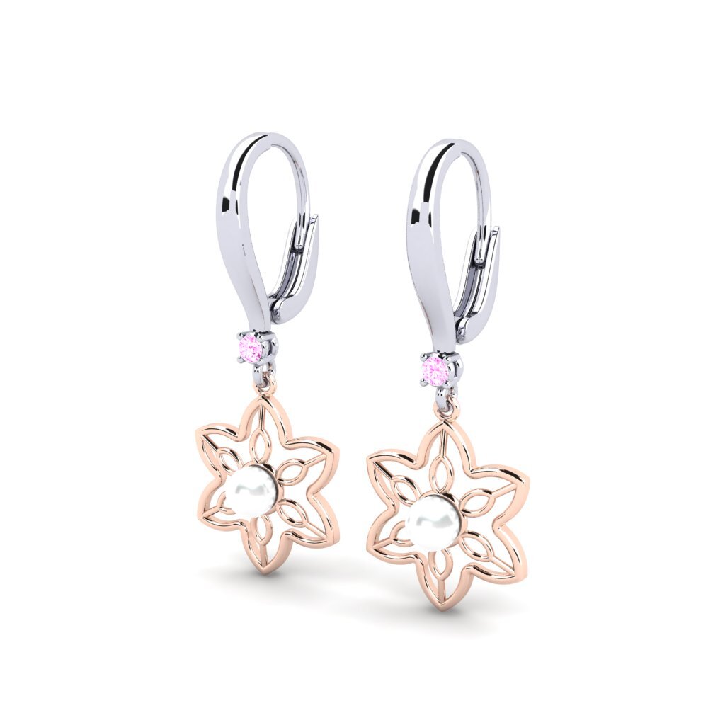 14k Oro Blanco & Rosa Zafiro Rosado Pendiente de mujer Fanholasaj