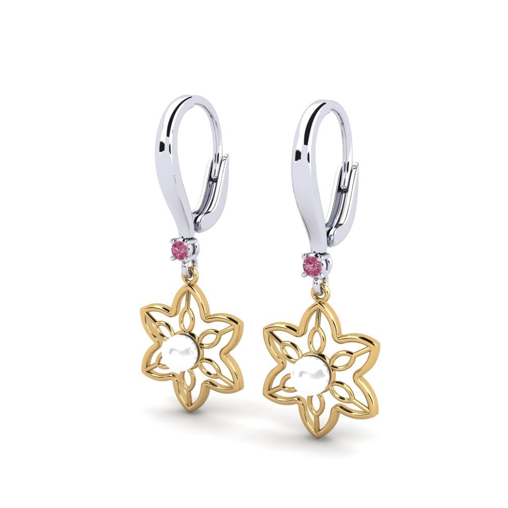 9ct White & Yellow Gold Rhodolite Garnet Women's Earring Fanholasaj
