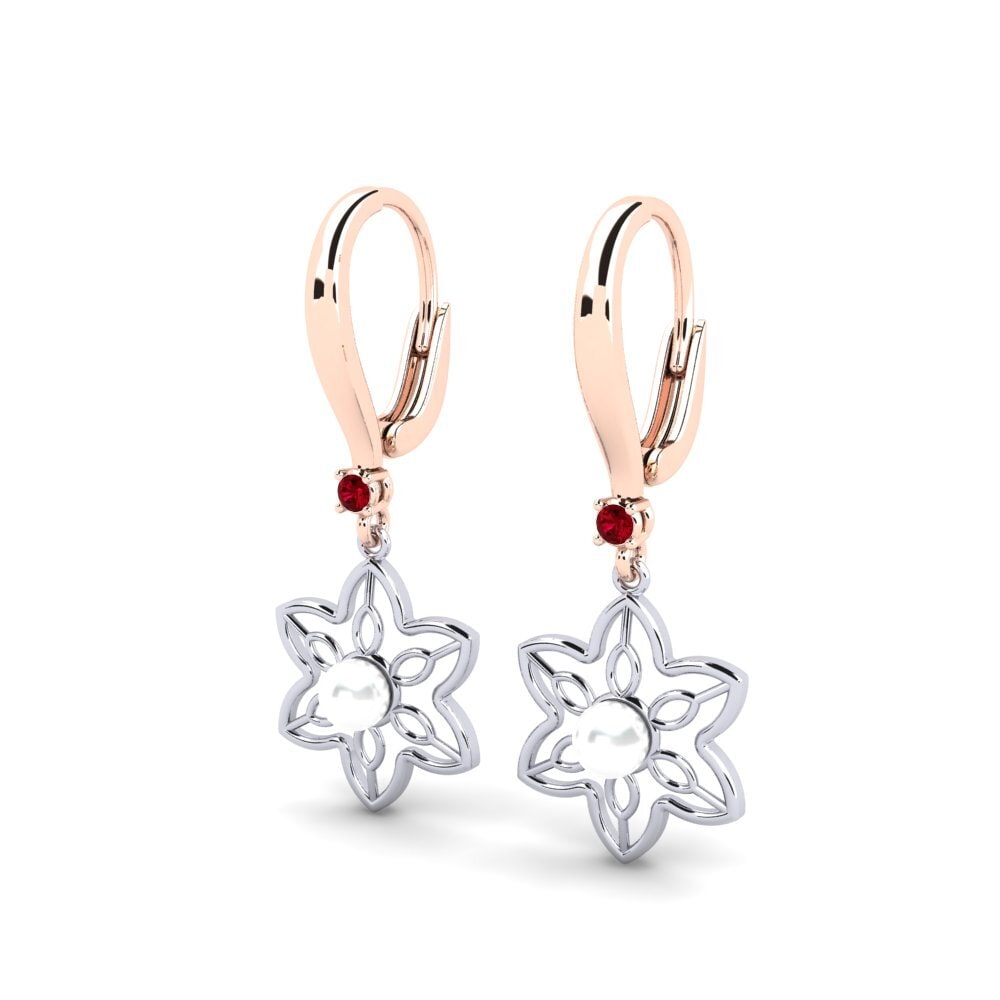 9k Oro Rosa & Blanco Circonita Roja Pendiente de mujer Fanholasaj