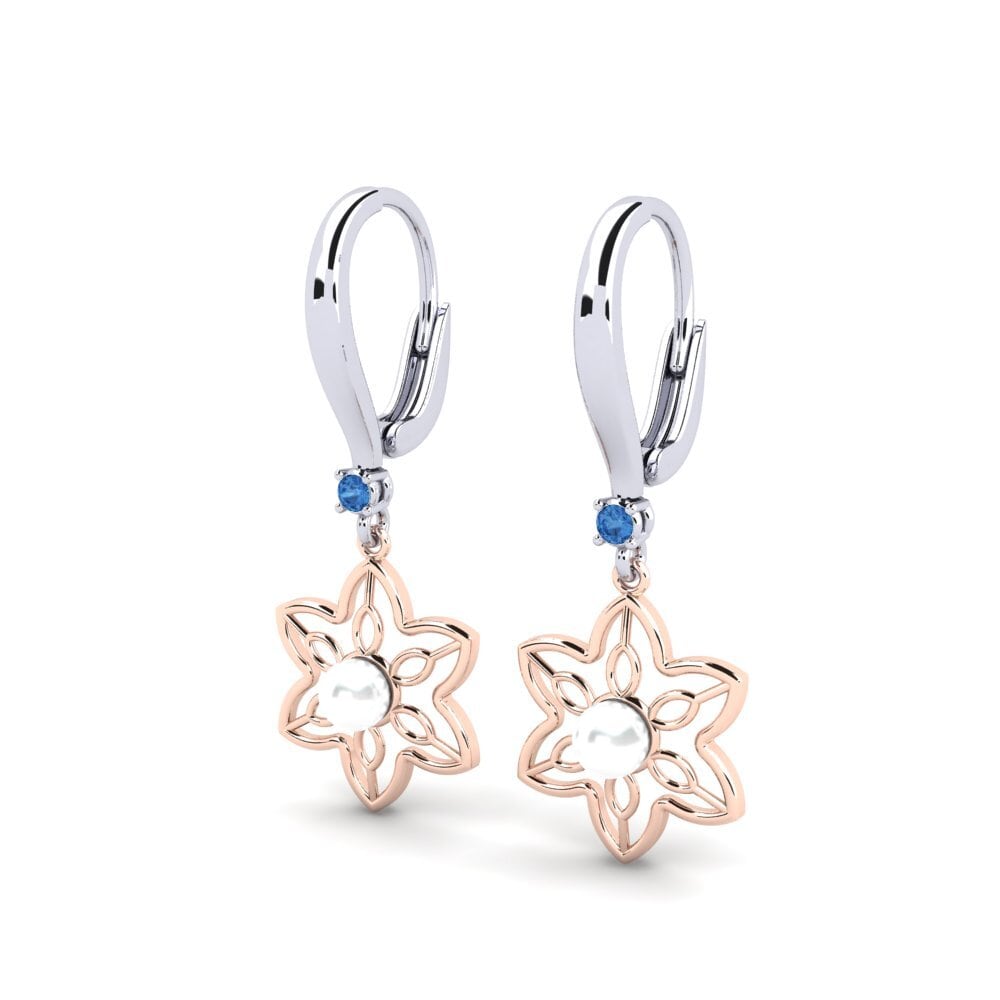 9ct White & Rose Gold Dark Blue Zirconia Women's Earring Fanholasaj