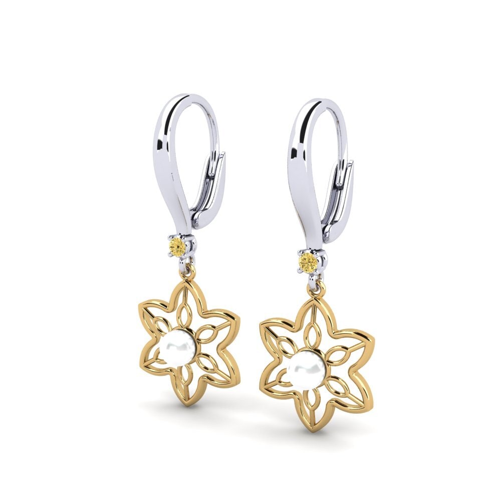 18ct White & Yellow Gold Yellow Diamond Women's Earring Fanholasaj