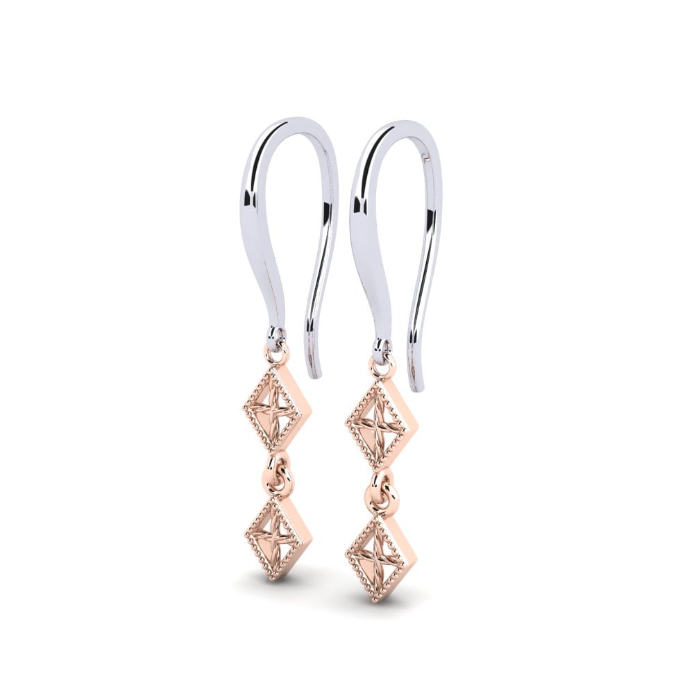 18k Oro Blanco / Rosa Pendientes Pirimi