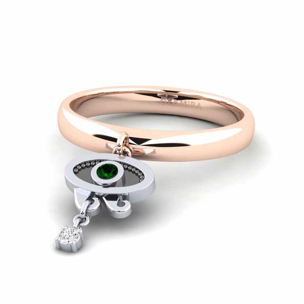 Bagues Or Rose& Blanc 18k Zircone Vert Evil Eye