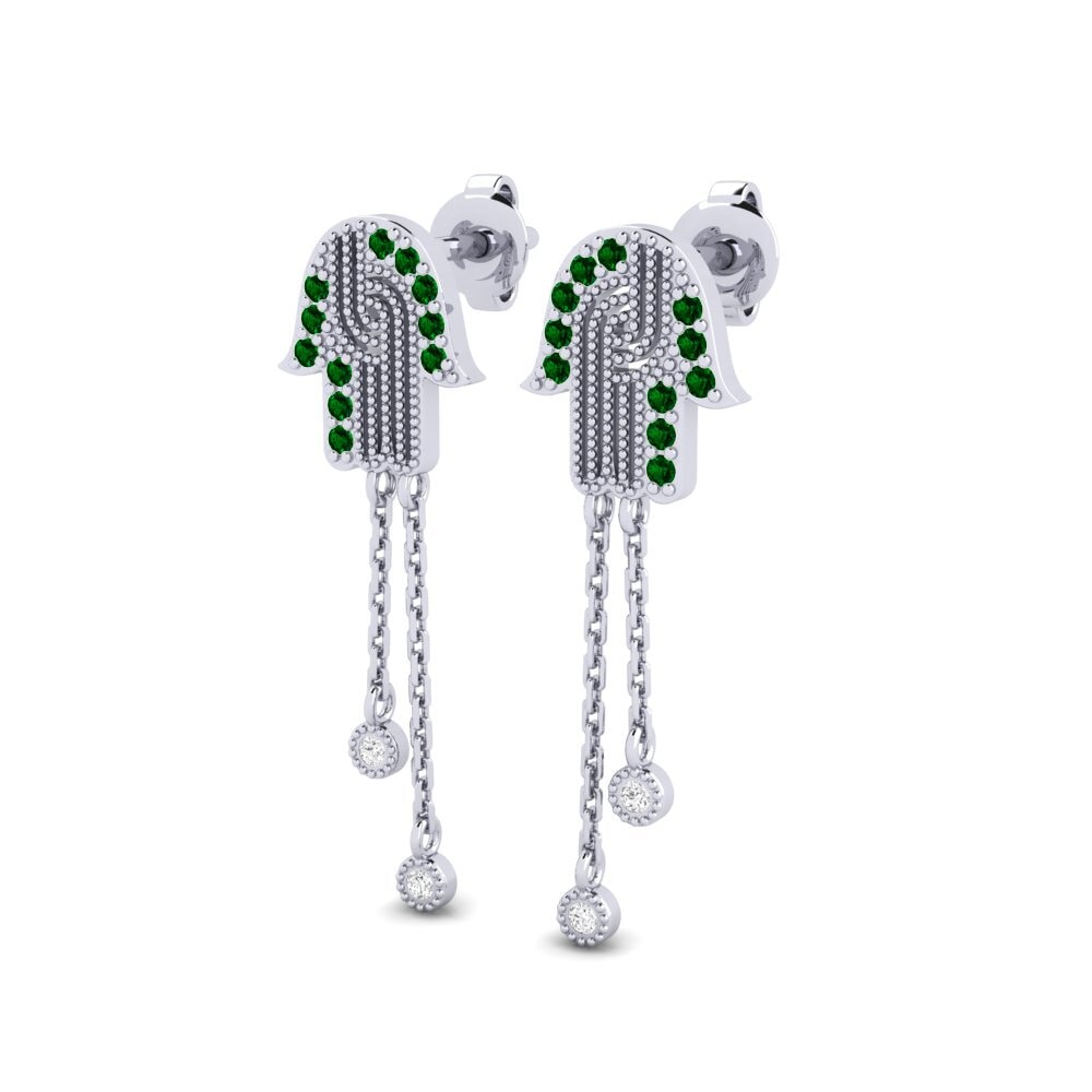14k White Gold Green Zirconia Women's Earring Aramissing