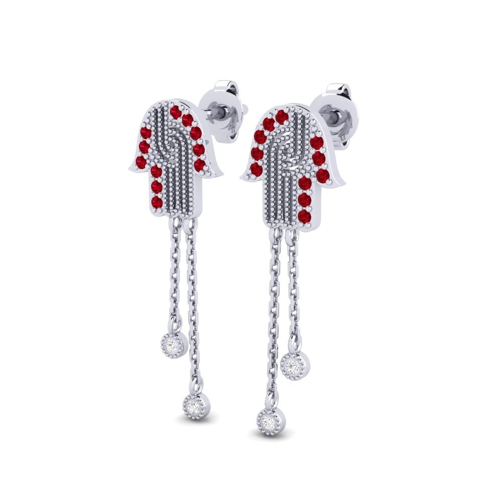 14k White Gold Red Zirconia Women's Earring Aramissing
