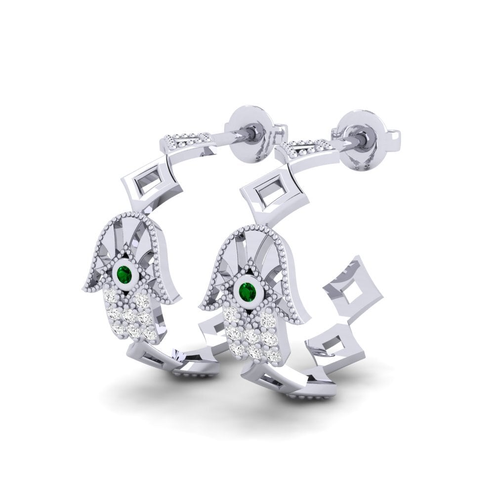 14k White Gold Green Zirconia Women's Earring Arawn
