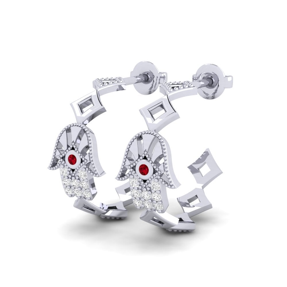 14k White Gold Red Zirconia Women's Earring Arawn