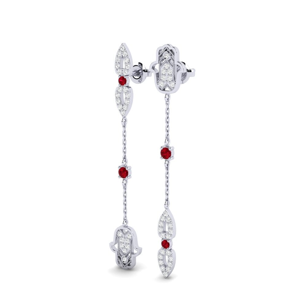 14k White Gold Red Zirconia Women's Earring Argia