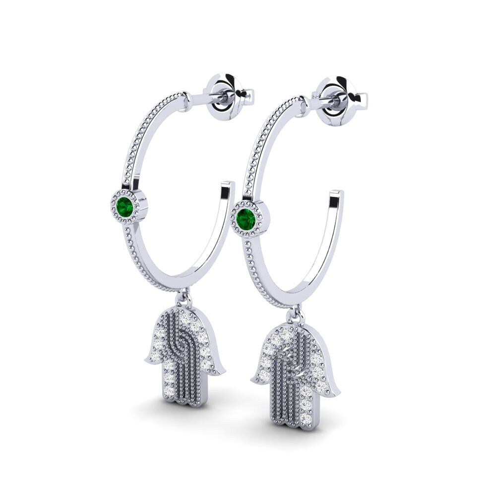 14k White Gold Green Zirconia Women's Earring Aviothic