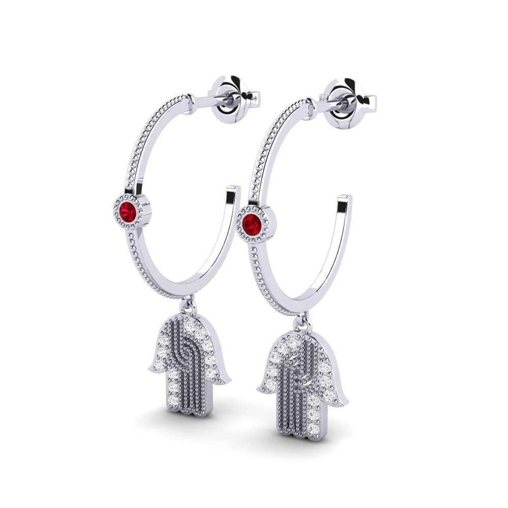 14k White Gold Red Zirconia Women's Earring Aviothic
