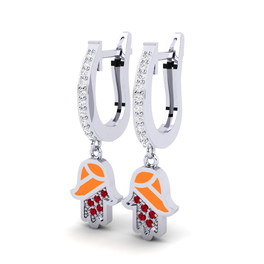 14k White Gold Red Zirconia Women's Earring Awood