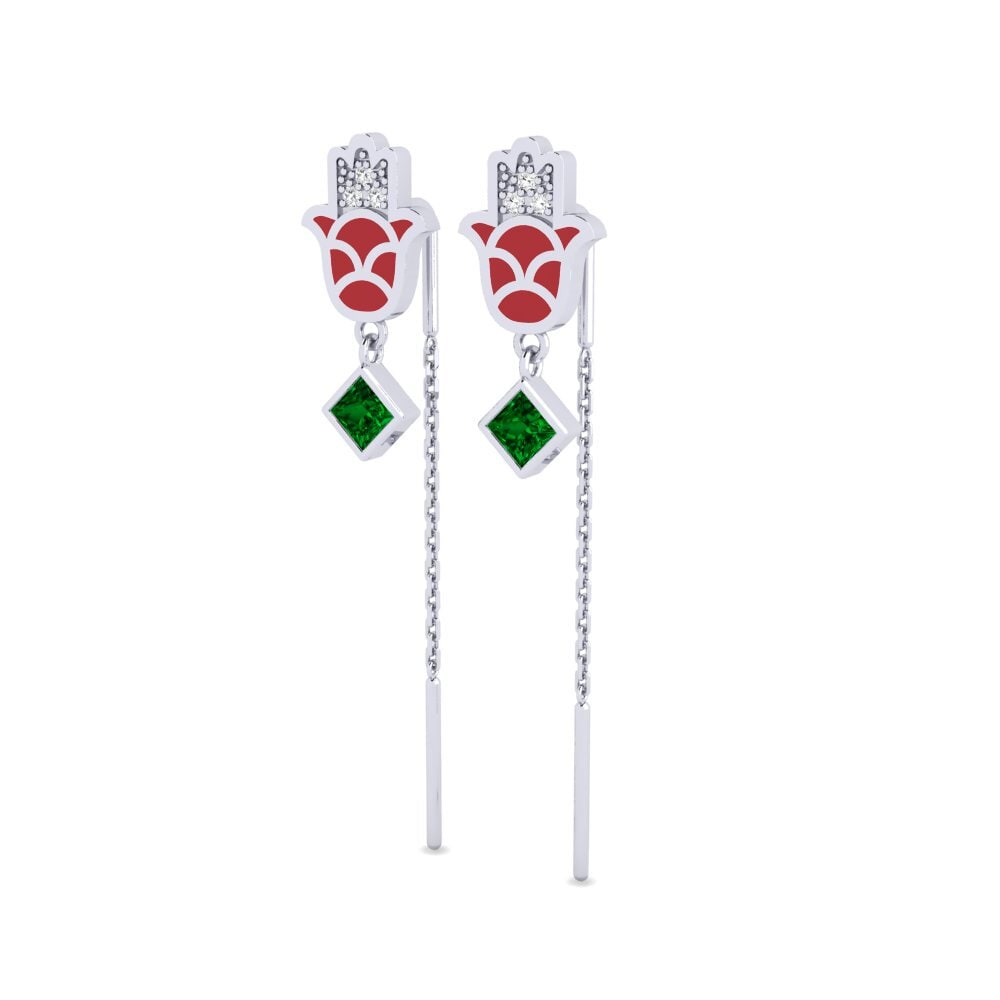 14k White Gold Green Zirconia Women's Earring Babestu