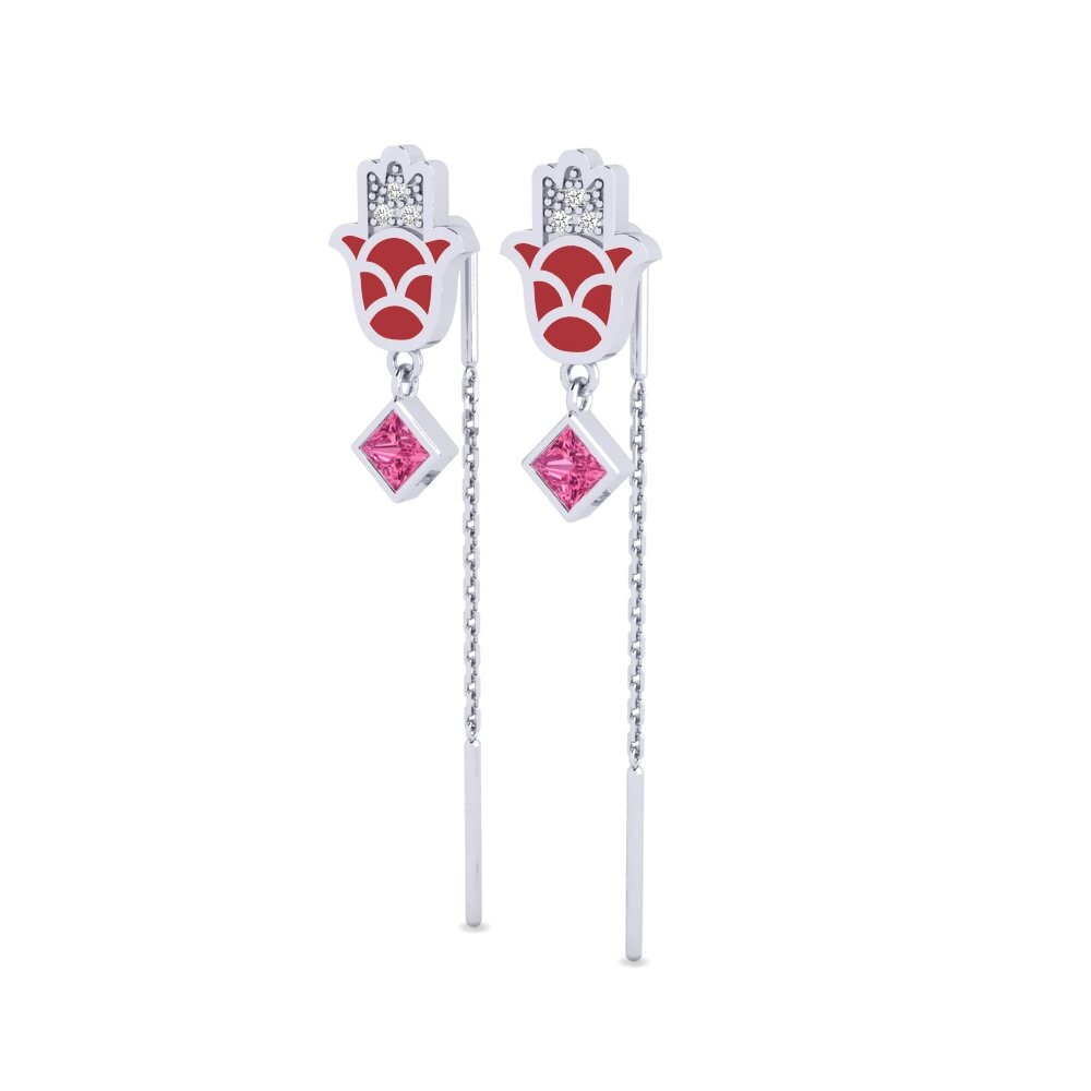 Plata 925 Turmalina rosa Pendiente de mujer Babestu