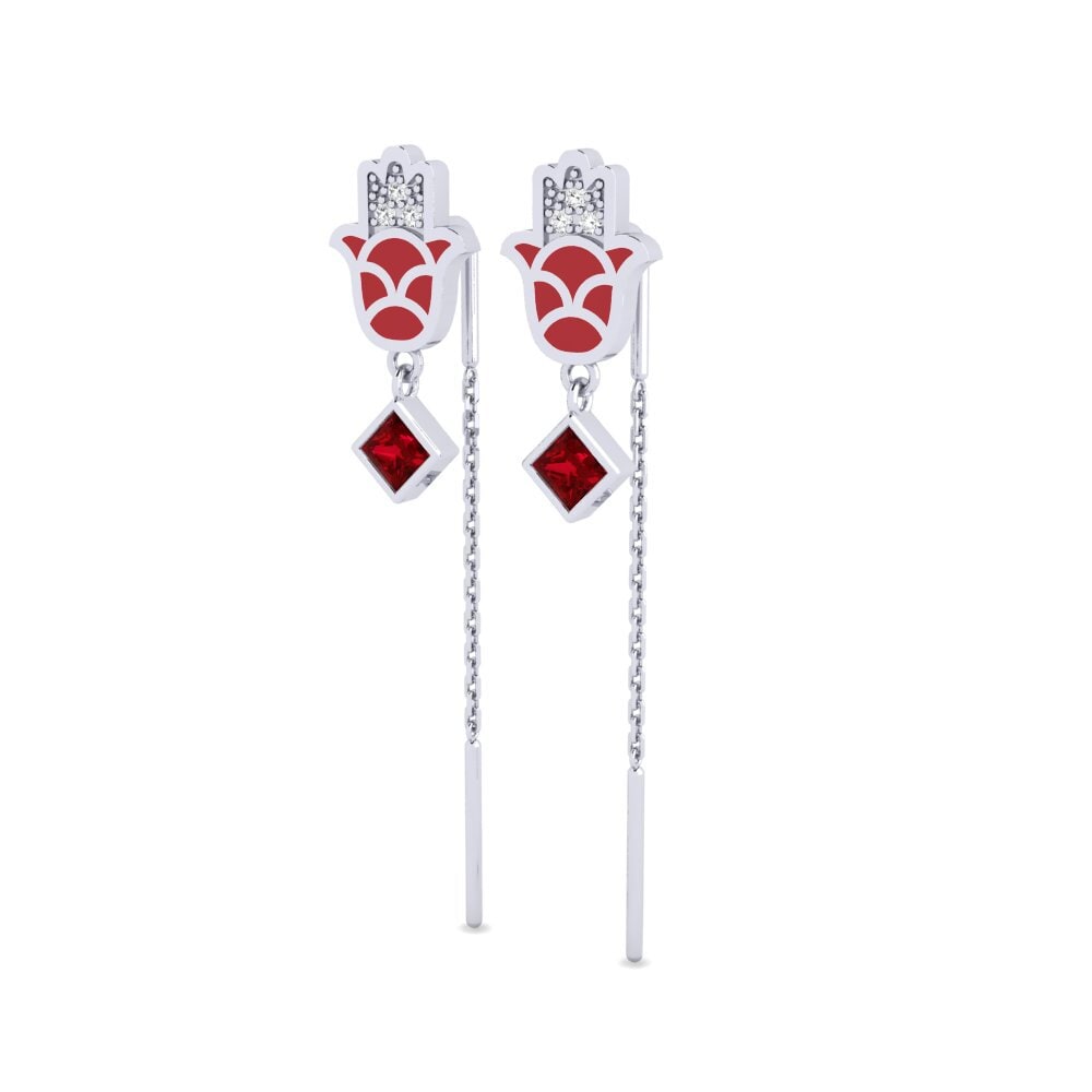 14k White Gold Red Zirconia Women's Earring Babestu