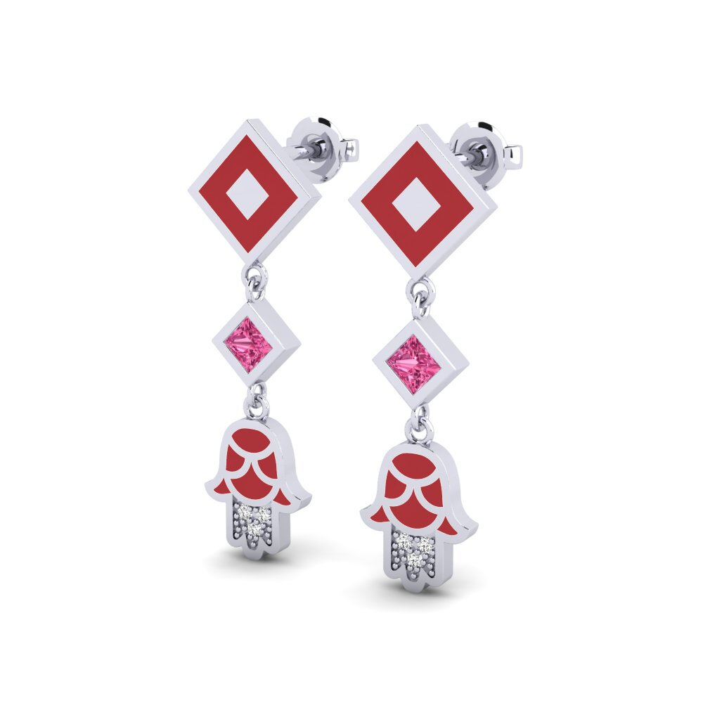 Plata 925 Turmalina rosa Pendiente de mujer Bahati - A