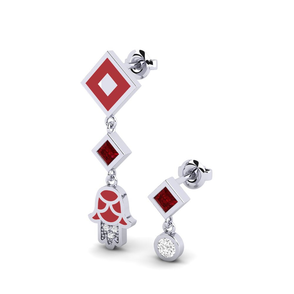 14k White Gold Red Zirconia Women's Earring Bahati Set