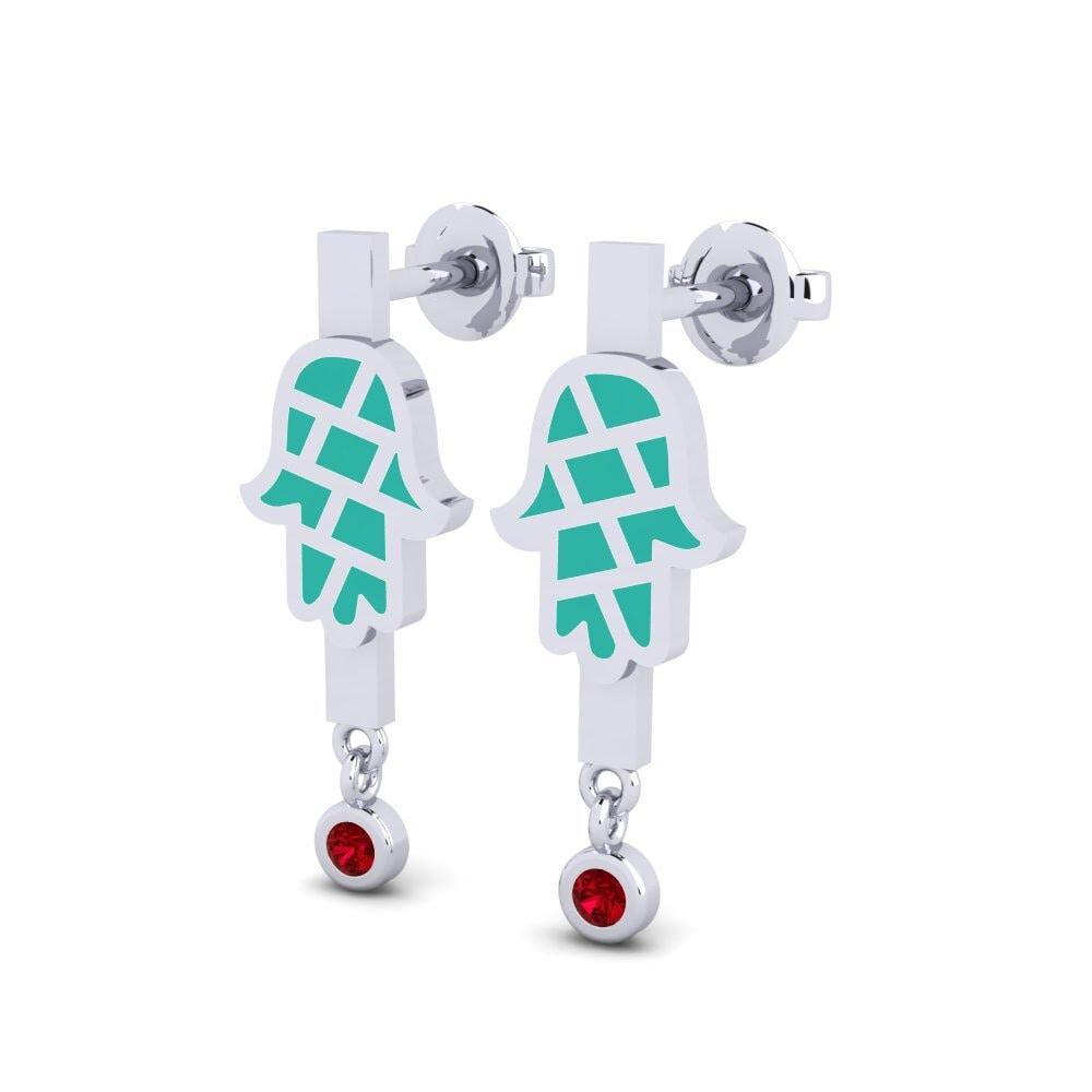 14k White Gold Red Zirconia Women's Earring Bogatstvo