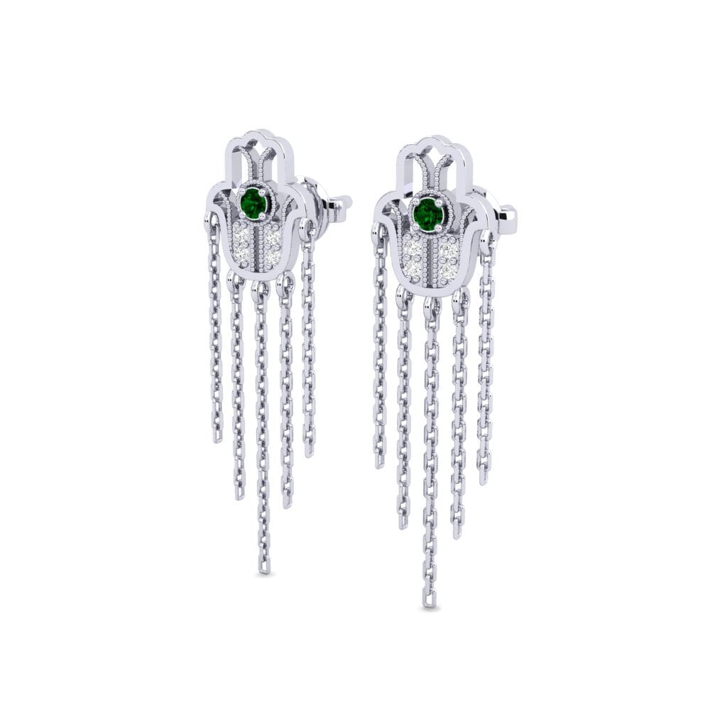 14k White Gold Green Zirconia Women's Earring Clavis