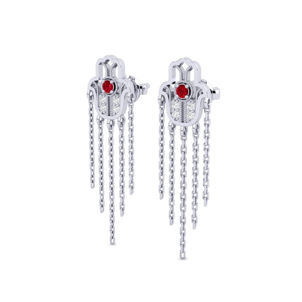 14k White Gold Red Zirconia Women's Earring Clavis