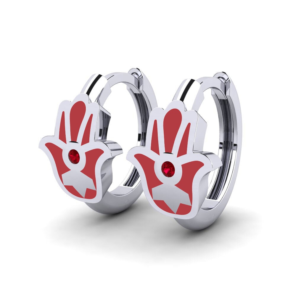 14k White Gold Red Zirconia Women's Earring Cumhacht