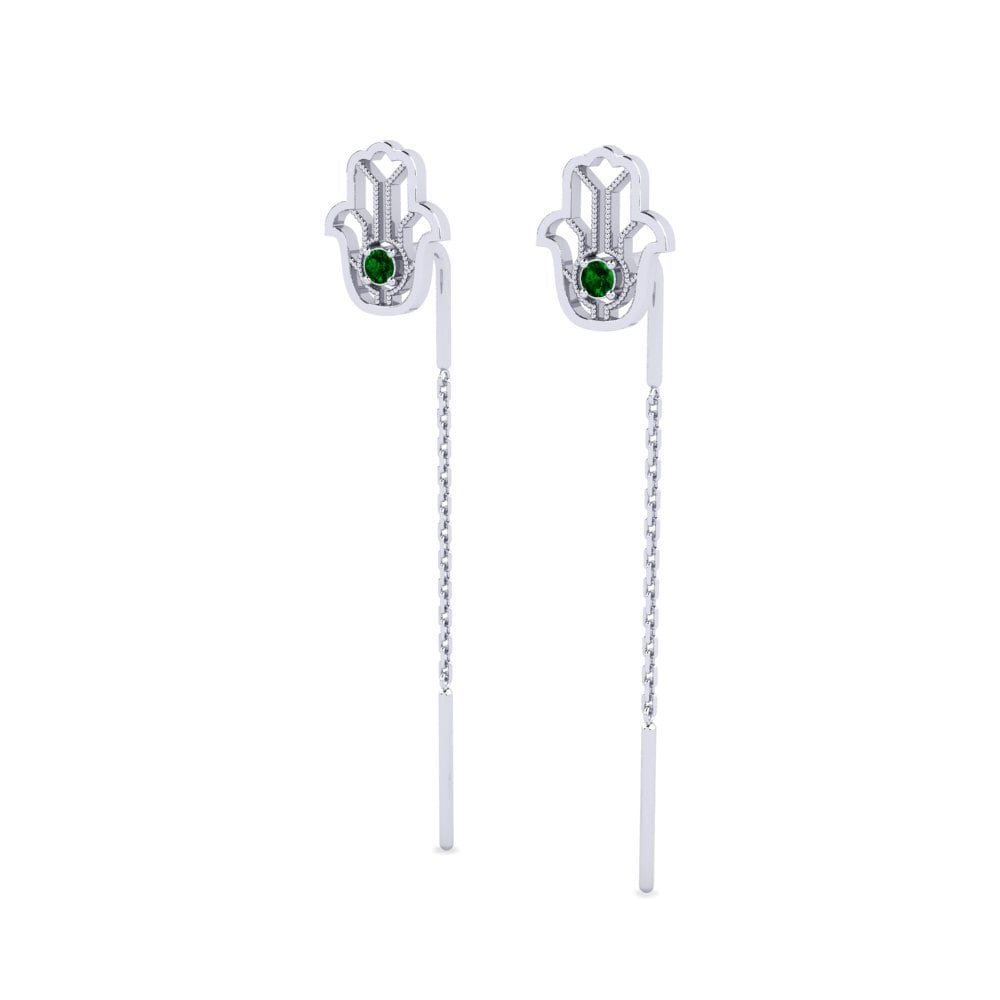 14k White Gold Green Zirconia Women's Earring Cuprum