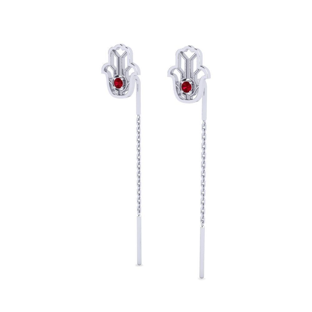 14k White Gold Red Zirconia Women's Earring Cuprum