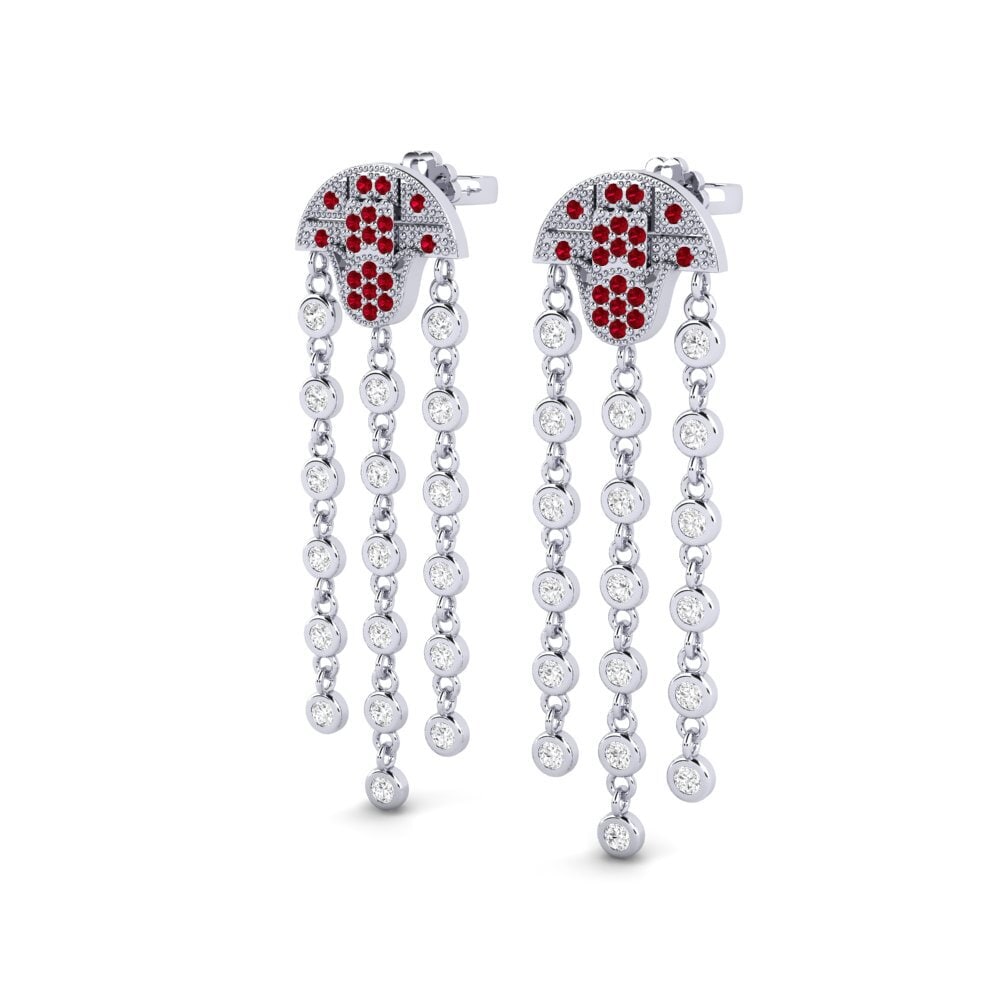 14k White Gold Red Zirconia Women's Earring Darkside