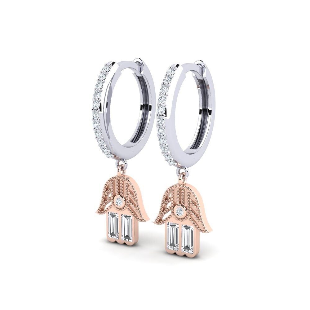 14k Oro Blanco / Rosa Baguette Pendiente de mujer Emmera