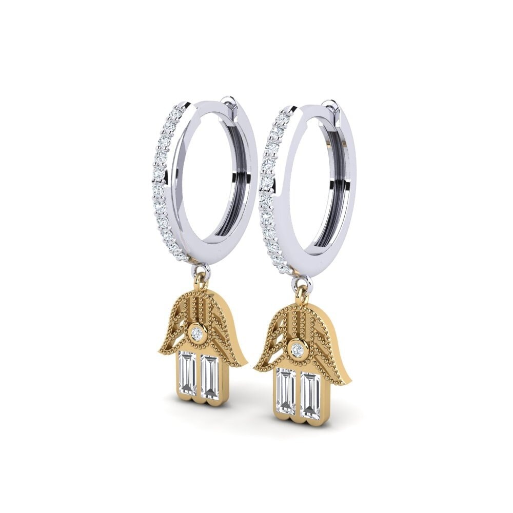 14k Oro Blanco & Amarillo Baguette Pendiente de mujer Emmera