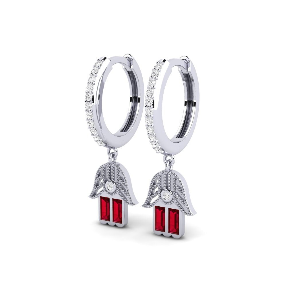 14k White Gold Red Zirconia Women's Earring Emmera