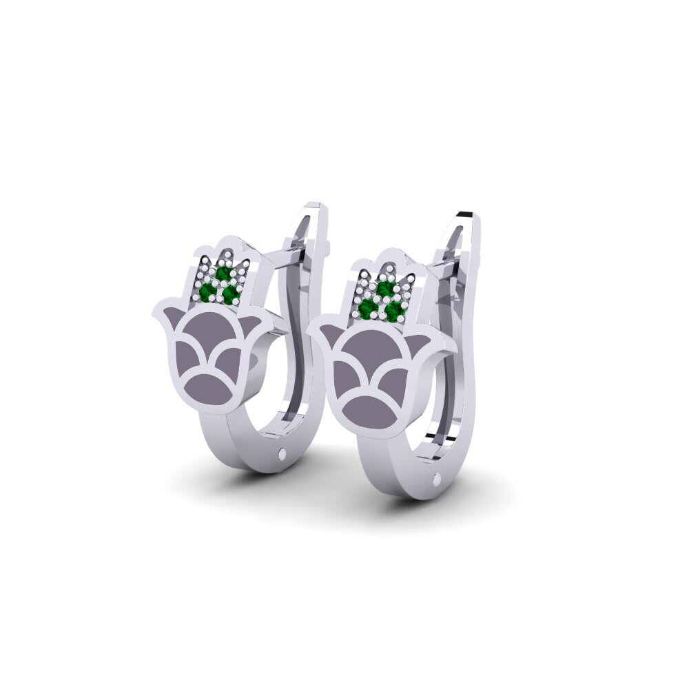 14k White Gold Green Zirconia Women's Earring Energia