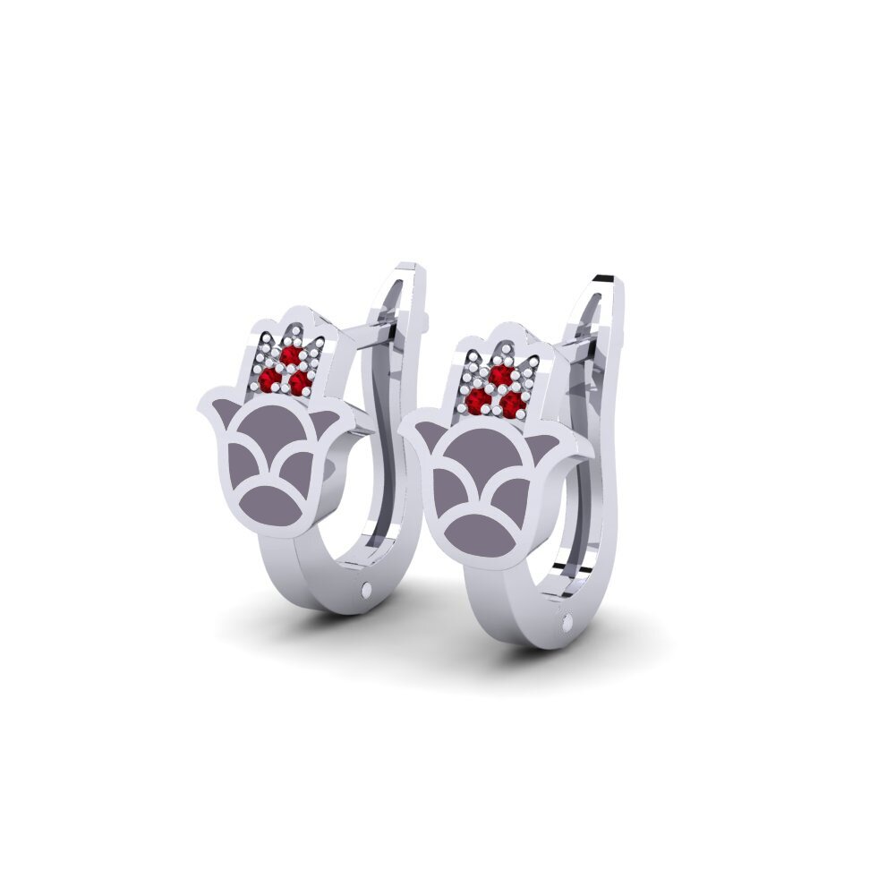 14k White Gold Red Zirconia Women's Earring Energia