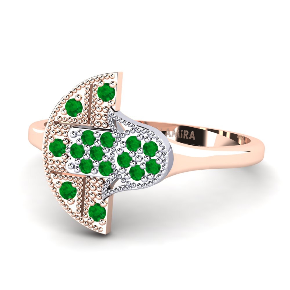 Hamsa Emerald 18k Rose & White Gold Engagement Rings