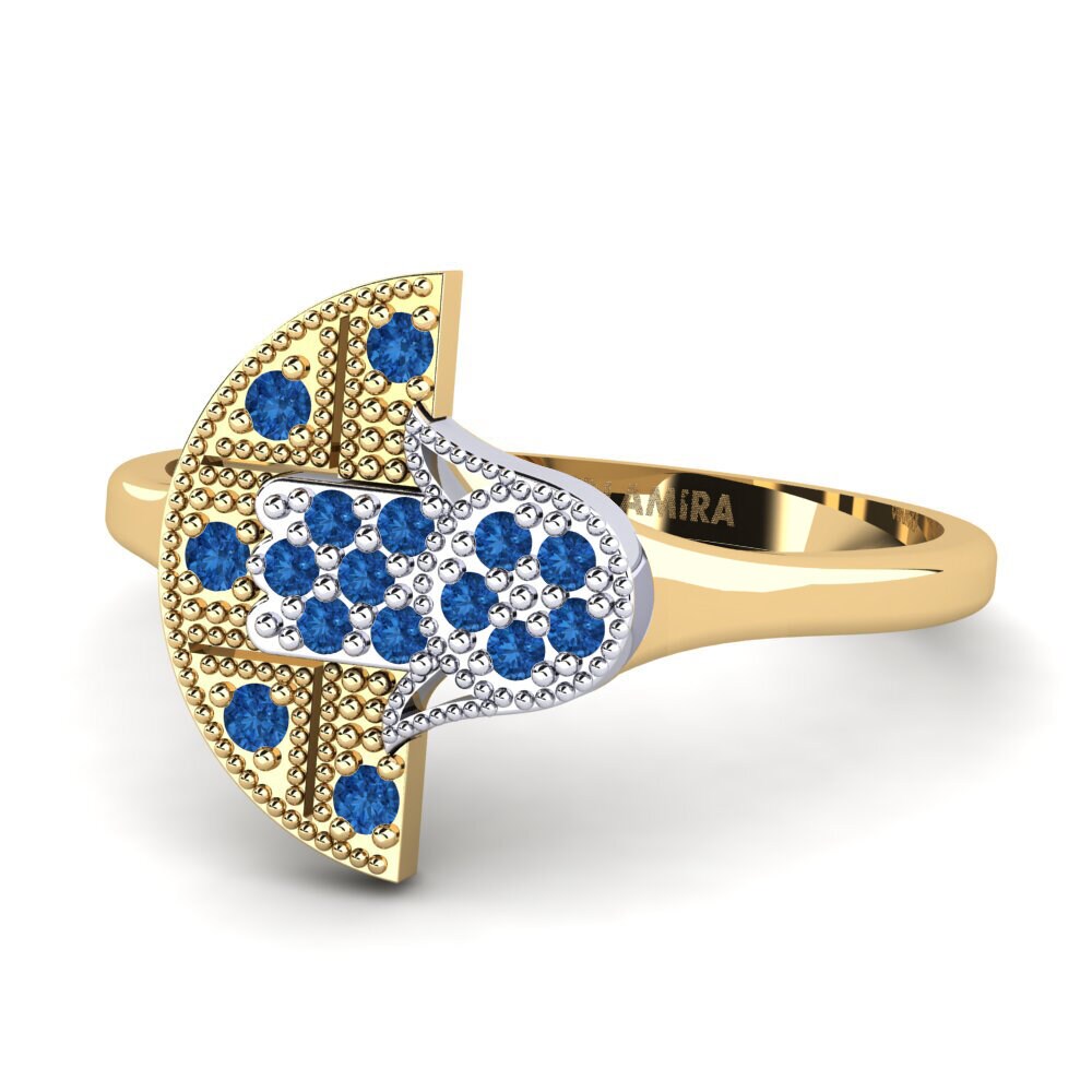 Bagues Or Jaune & Blanc 18k Zircone Bleu Foncé Hamsa