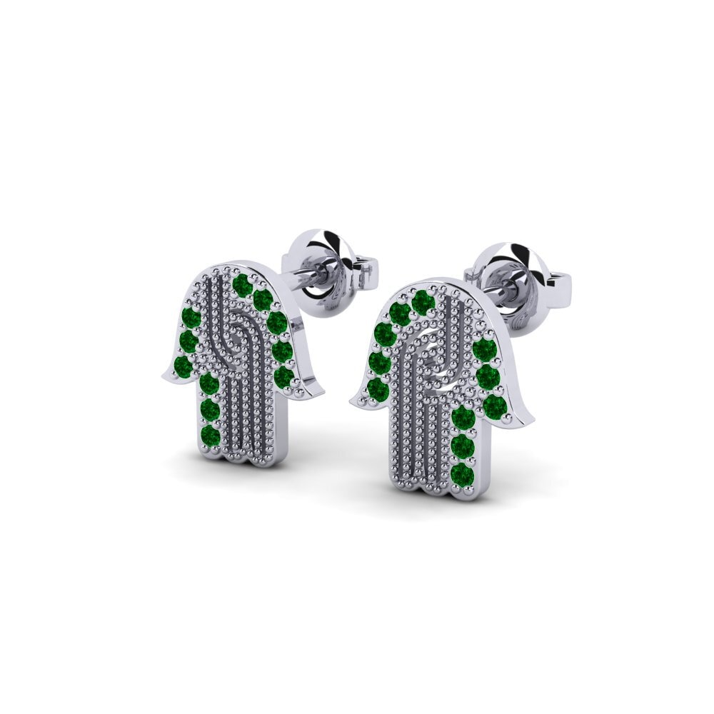 14k White Gold Green Zirconia Women's Earring Falldown