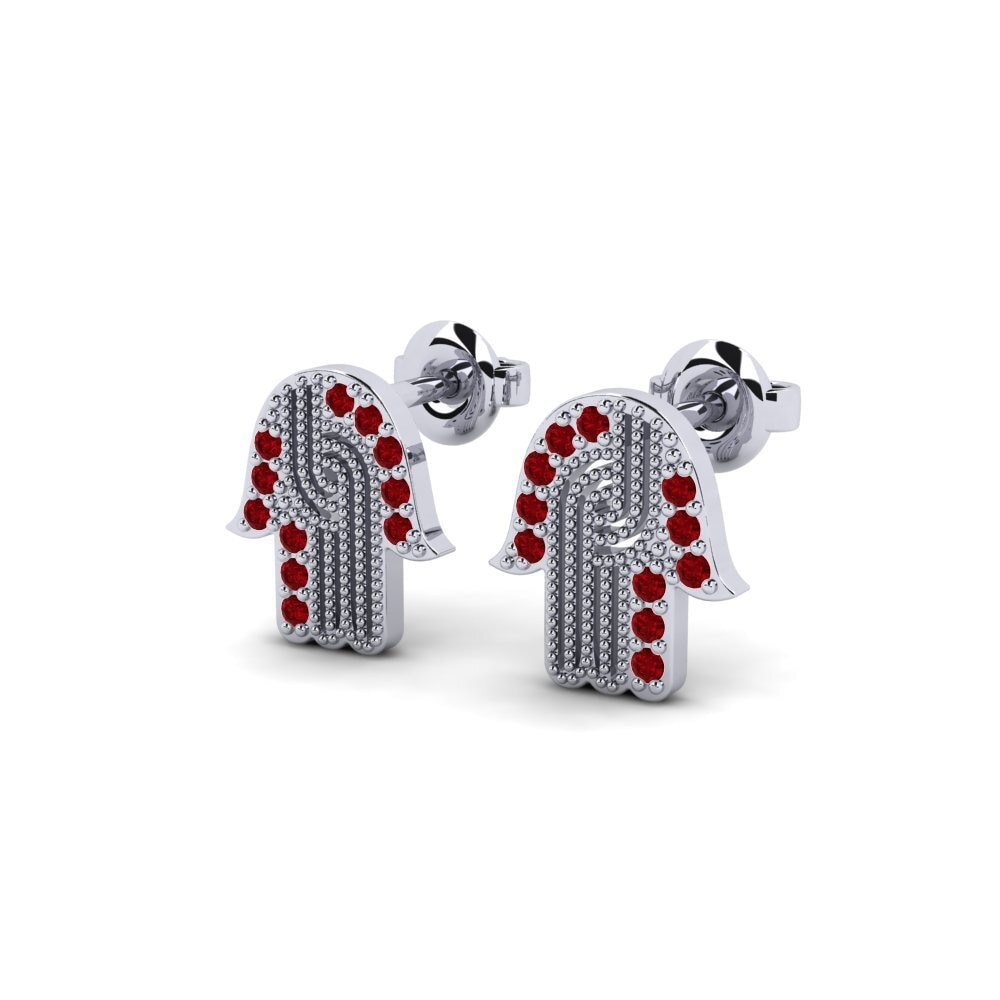 14k White Gold Red Zirconia Women's Earring Falldown