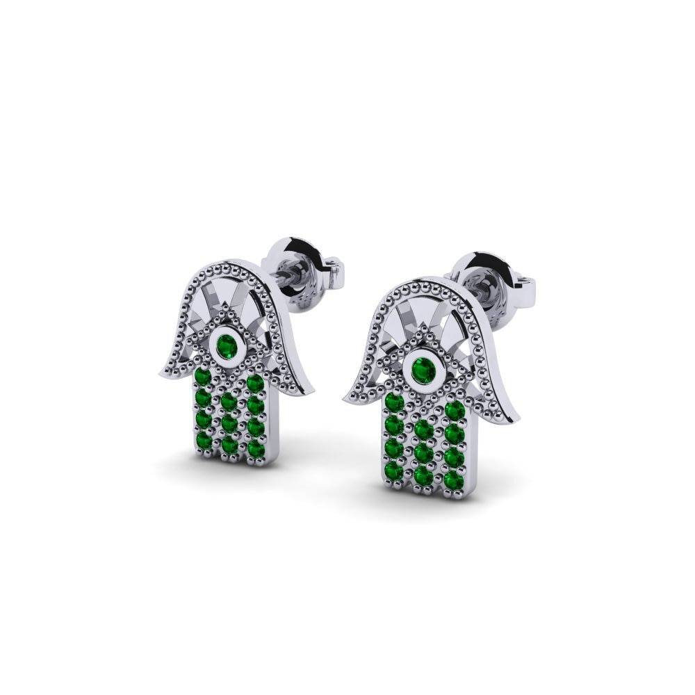 14k White Gold Green Zirconia Women's Earring Fjader